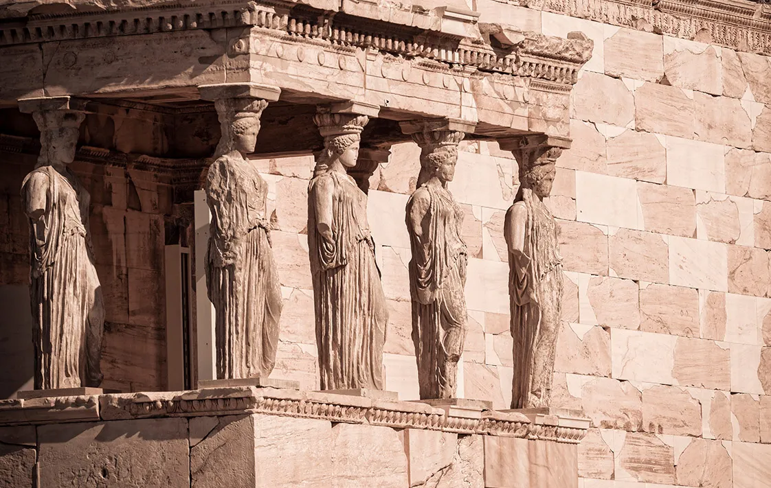 The Erechtheion Caryatids standing gracefully on the Acropolis